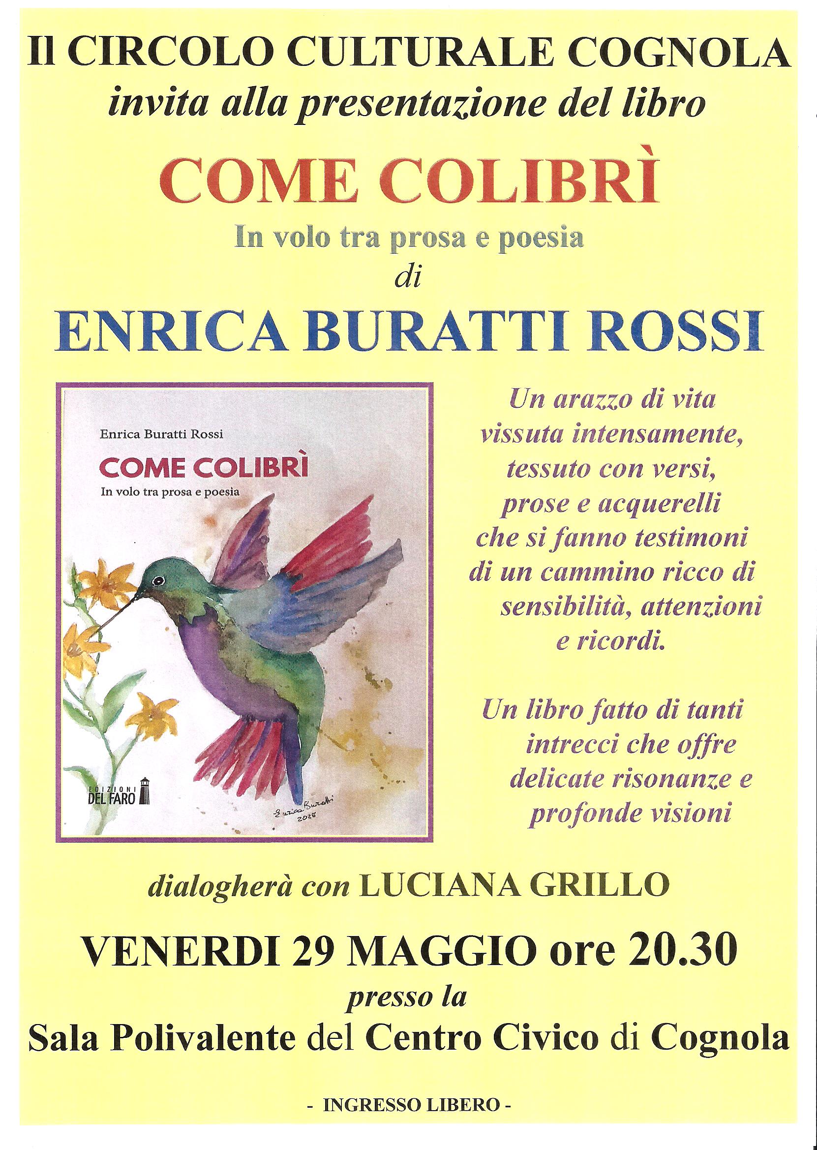 Locandina dell'evento: Presentazione del libro "Come Colibrì"